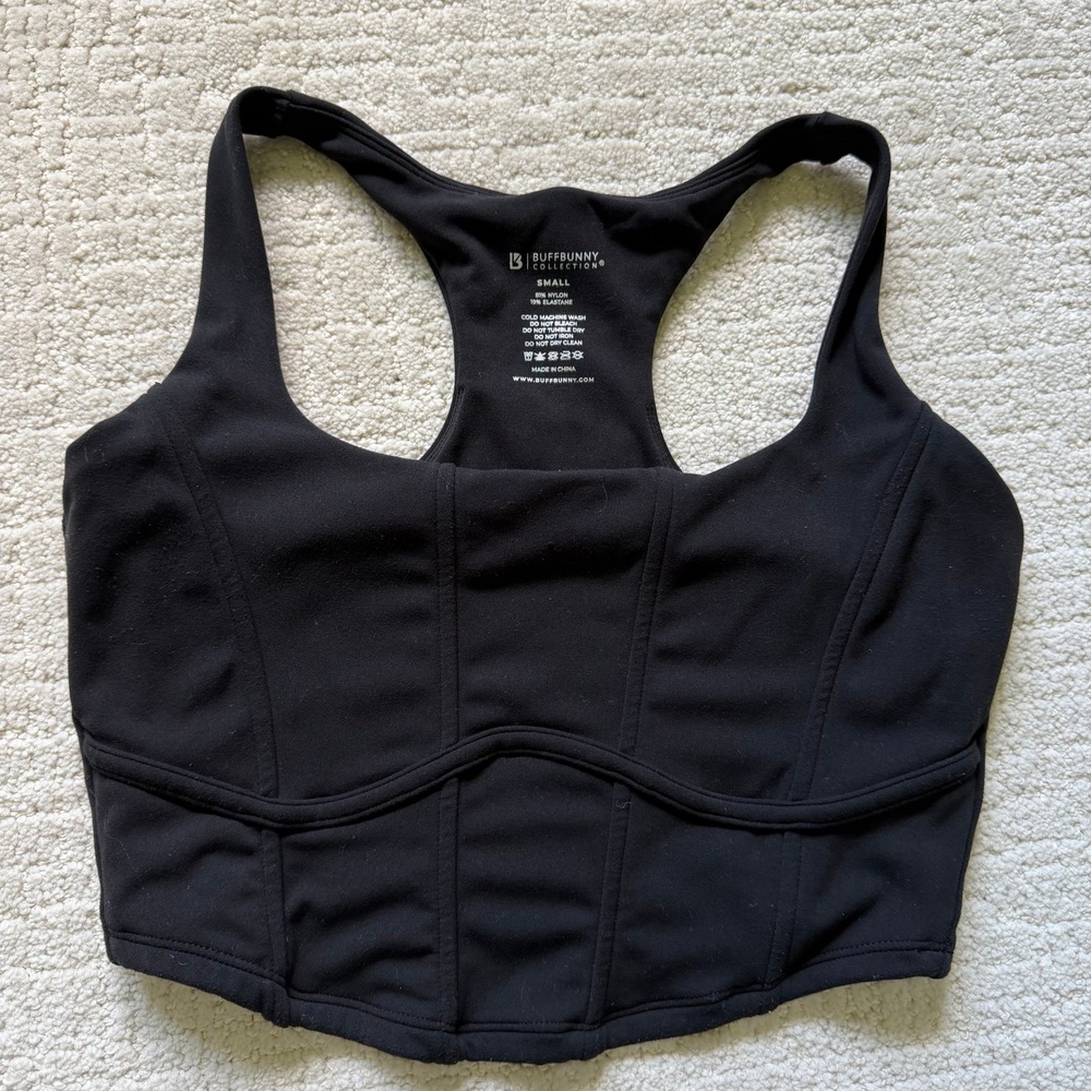 Buffbunny Collection Black Corset Sports Bra Racerback Crop Top Small Gym Active